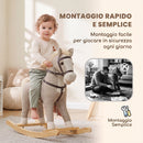 Cavallo a Dondolo per Bambini 1-3 Anni 71x30x68 cm con Suoni di Zoccoli e Nitriti in Tessuto Effetto Lino e Legno Massello Grigio      