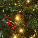 Albero di Natale 210 cm 656 Rami e 300 Luci LED Decorato con 55 Pigne e 55 Grappoli di Bacche Verde e Argento      