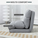 Poltrona da Terra Pieghevole 3 in 1 70x41x56 cm Trasformabile in Chaise Longue e Letto in Tessuto Effetto Lino Grigio      