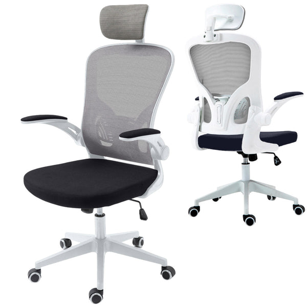 online Sedia Direzionale da Ufficio 62x63x119/129 cm Ergonomica con Braccioli Pieghevoli Bianca e Nera