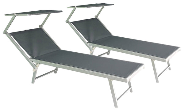 online Lot de 2 bains de soleil de jardin en aluminium gris Vandi