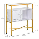 Mobile Soggiorno con Piano in Vetro 80x30x90 cm in MDF e Acciaio Bianco e Oro