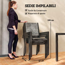 Set da Giardino 7 Pezzi con Tavolo Rettangolare e 6 Sedie Impilabili Traspiranti in Acciaio Grigio e Nero 
