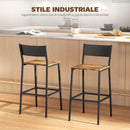 Set 2 Sgabelli da Bar in Stile Industriale con Schienale e Poggiapiedi 43,2x50,5x97,8 cm in Metallo e MDF Marrone Rustico      