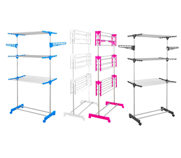 Etendoir Gain de Place 165x78x42 cm 3 Niveaux avec Roulettes Joli en Plastique Noir sconto