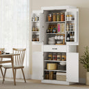 Dispensa Cucina in Stile Country 76x39,5x183,5 cm con 2 Armadietti 6 Ripiani e Cassetto in Legno Bianco      