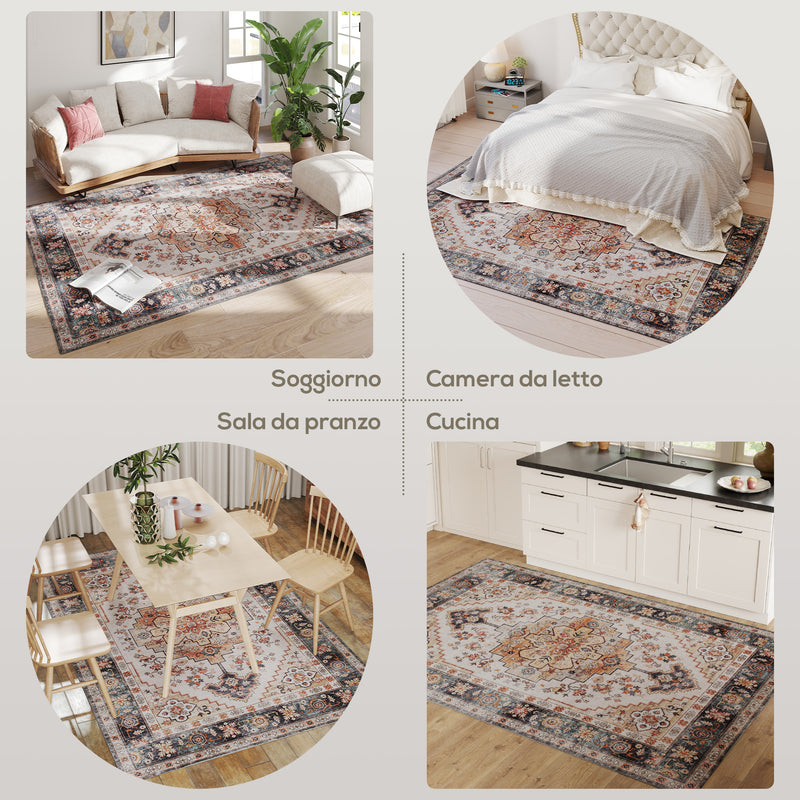 Tappeto Bohemien Antiscivolo e Lavabile 230x160 cm a Pelo Corto in Effetto Cashmere Marrone  