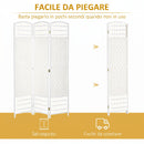 Paravento a 3 Ante Pieghevole 120x170 cm Autoportante per Interni Intrecciato in Corda di Carta e Legno Massello Bianco      