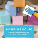 Set 12 Cubi Morbidi per Bambini 20x20x20cm in PU ed EPE Multicolore Scuro  