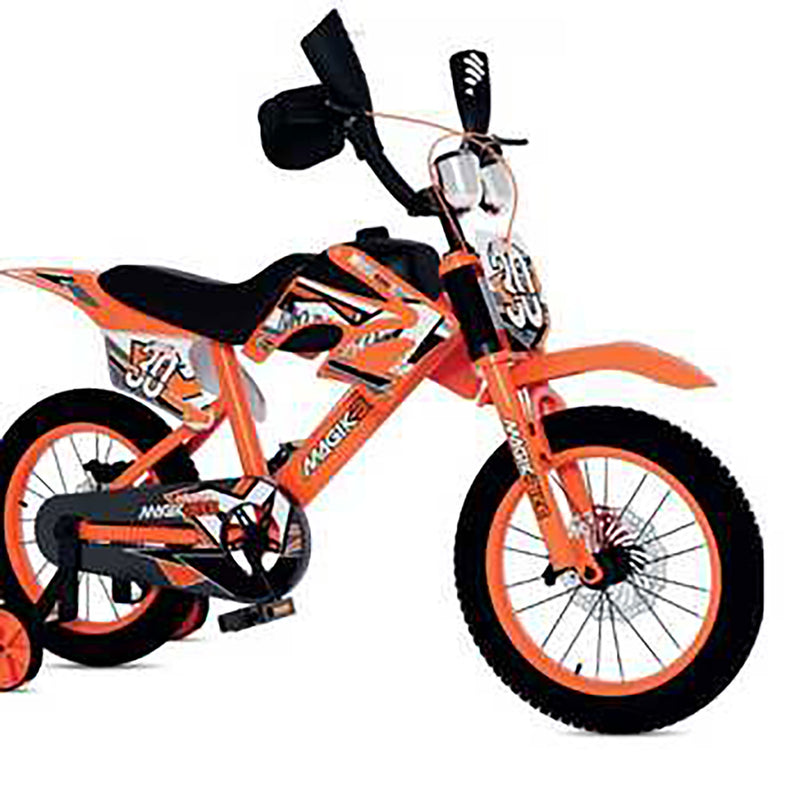 Bicicletta per Bambini 16" Freni a Disco e Rumore del Motore in Accelerazione Magik-Bike Motocross Arancione