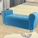 Panca Scendiletto 120x39x55 cm con Brillantini in Tessuto Effetto Velluto Blu