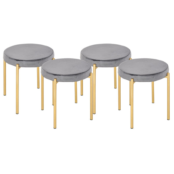 sconto Lot de 4 Tabourets Rembourrés Ø41,5x46 cm en Polyester Velouté Doré et Gris
