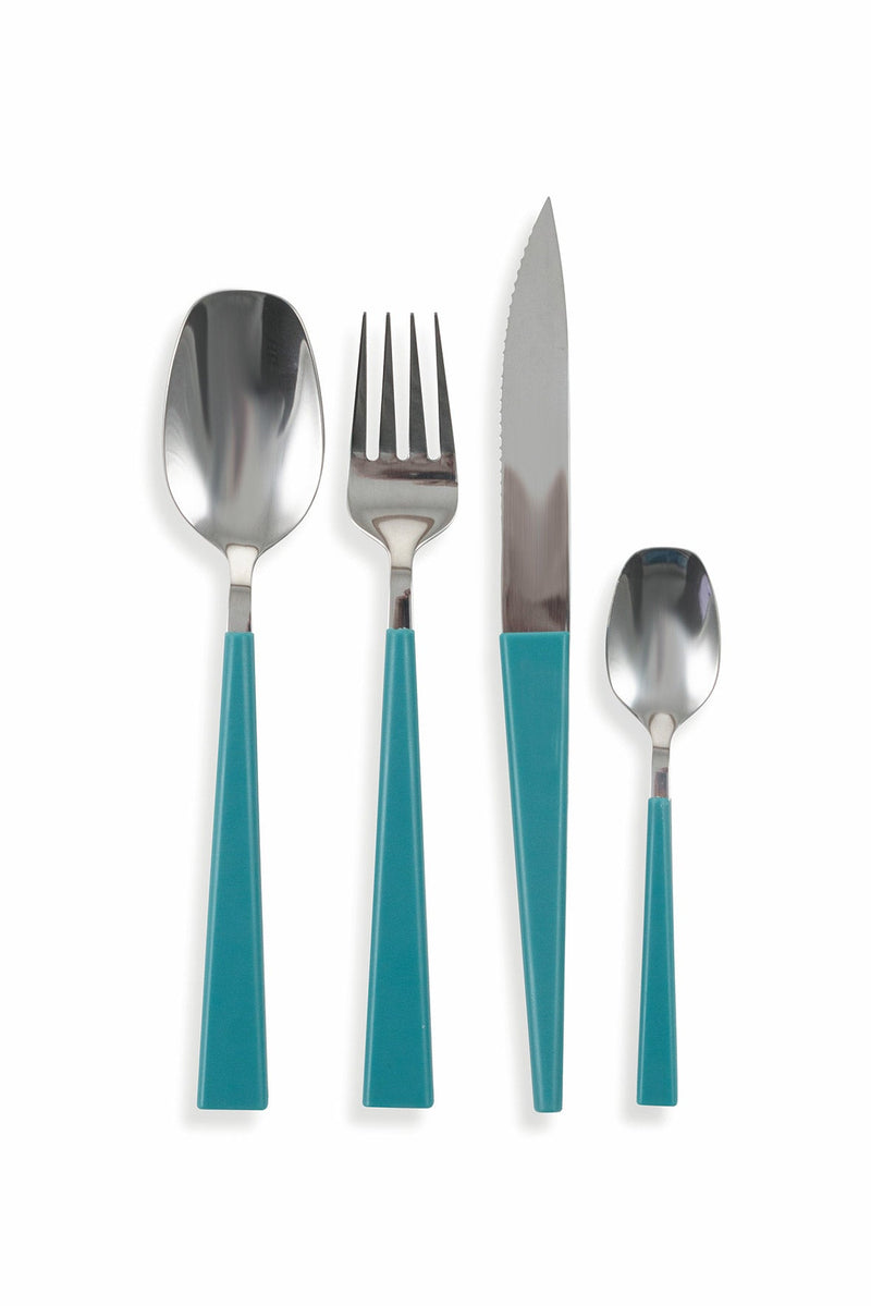 Servizio Set di Posate 24 Pezzi in Acciaio e Plastica Villa d'Este Home Tivoli Marea Blu