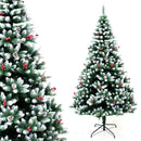 Albero di Natale Innevato Mingerl 180 cm 800 Rami Super Folto con Pigne e Bacche Rosse in Metallo Verde      