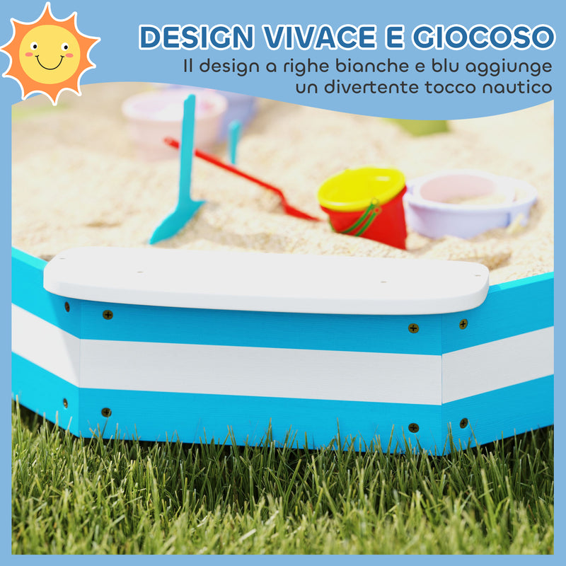 Sabbiera per Bambini 133x133x16 cm con 4 Sedute Angolari in Legno Blu e Bianco  