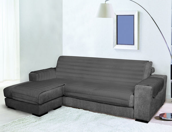 prezzo Housse de canapé matelassée avec siège péninsule gauche en microfibre gris foncé différentes tailles