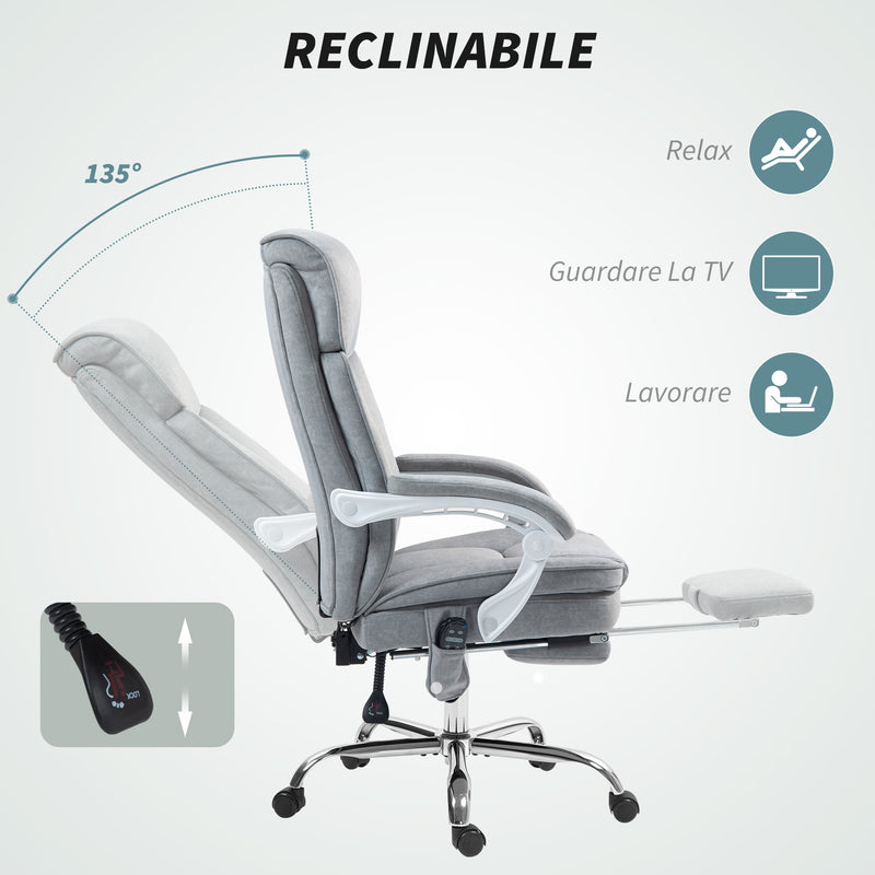 Sedia da Ufficio Massaggiante e Riscaldata Poggiapiedi Estraibile Grigio    
