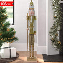 Soldato Schiaccianoci Natale in Legno 106 cm Decorazione Natalizia Oro e Bianco