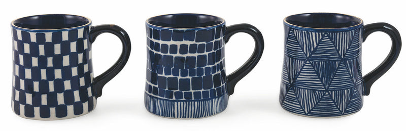 Set 3 Tazze in Gres Villa d'Este Home Tivoli Masai Blu Mug Alto