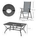 Set Salotto da Giardino 7 Pezzi con Tavolo da Pranzo con Foro per Ombrellone e 6 Sedie Pieghevoli Grigio    