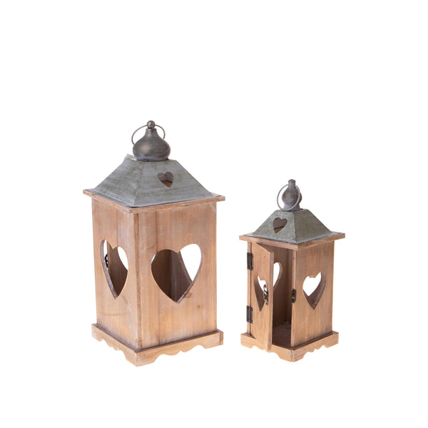 Set de 2 Lanternes avec Coeur en Bois et Métal prezzo