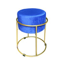 Pouf in Velluto Blu 44x38 cm con Struttura in Metallo Oro