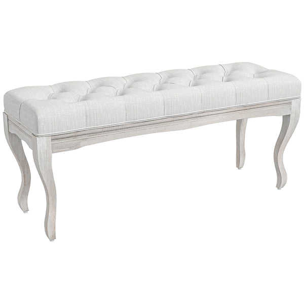 prezzo Panca Fondoletto Stile Vintage 110x37x49 cm in Tessuto Effetto Lino Bianco Crema