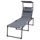 Lettino Prendisole Pieghevole con Schienale Regolabile a 4 Livelli 70x200x45 cm Cuscino e Imbottitura Grigio