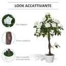 Alberello Camelia Artificiale con 21 Fiori H90 cm con Vaso Bianco e Verde