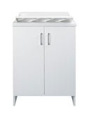 Mobile Lavatoio 2 Ante in Nobilitato 60x50x85 cm Vasca in PP con Asse in Resina e Kit di Scarico Bianco