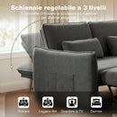 Divano Letto 2 Posti 166x90x84 cm con Schienale Regolabile in 3 Posizioni con 2 Cuscini in Ciniglia Grigio Scuro      