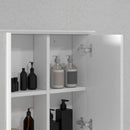 Pensile Bagno Armadietto con Specchio e Ripiani Regolabili 65x15x49 cm in Vetro e Legno Bianco