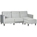 Divano Letto 3 Posti 218x85x86 cm con Poggiapiedi e Schienale Reclinabile in Tessuto Effetto Velluto Grigio Chiaro