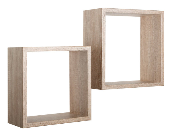 Set 2 Mensole Cubo da Parete Quadrato in Fibra di Legno Q-Bis Rovere Sagerau