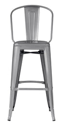 Sgabello Alto con Schienale 49x52x114 cm in Lamiera Galvanizzata Silver