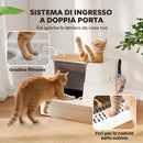 Lettiera per Gatti Chiusa XL con Coperchio Paletta Pareti Alte Doppio Ingresso in Acciaio Inox Grigio Chiaro      