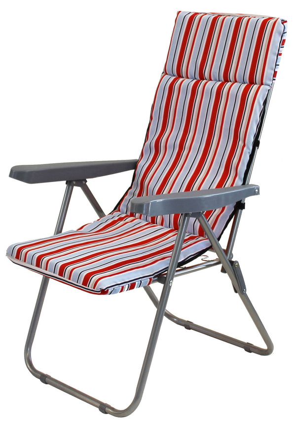 Transat de jardin 68x58x106 cm inclinable 5 positions avec coussin rayé rouge acquista