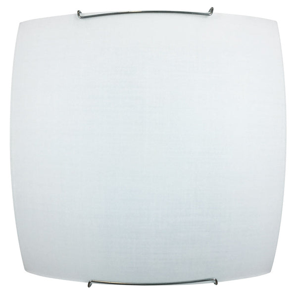 sconto Plafonnier 2xE27 Chrome Crochets Sérigraphie Plaque Verre Tissu Blanc E-Energy Rachele