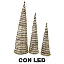 Set 3 Mini Albero di Natale a cono con Led naturale 