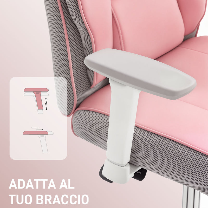Sedia da Ufficio Ergonomica Rinforzata con Braccioli Regolabili Poggiapiedi e Poggiatesta in PU Rosa      