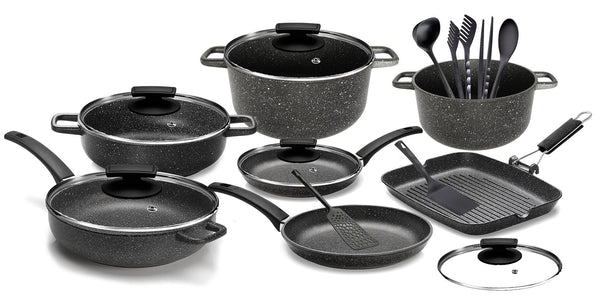 sconto Batterie de cuisine 18 pièces Olympia Hard Cook antiadhésive en aluminium moulé sous pression