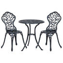 Set 3 Pezzi da Giardino con 2 Sedie da Esterno e Tavolo Rotondo in Alluminio Nero      