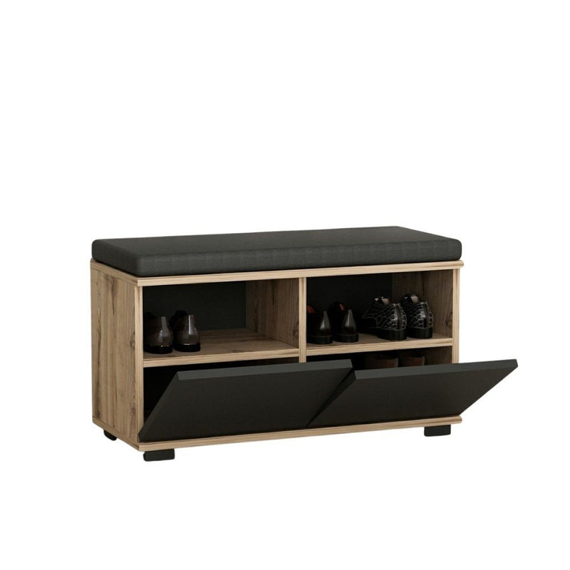 Scarpiera con pouff 80x35x42 cm Dragoshoe noce e nero