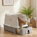 Lettiera per Gatti Chiusa 3 in 1 68 L 60x40x45 cm con Coperchio Vassoio Estraibile e Paletta in Acciaio Inox e ABS Grigio      