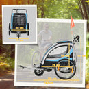 Rimorchio Bicicletta per Bambini e Passeggino 2 in 1 con Cintura Tasche e Bandierina Blu   