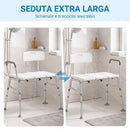 Sedia per Vasca da Bagno 86x60x89-101 cm con Schienale e Bracciolo Altezza Regolabile in 10 Livelli Fino a 136 kg Bianco      
