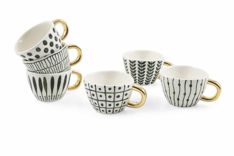 Set 6 Tazzine da Caffè Ø7x5 cm in Gres Villa d'Este Home Tivoli Masai Nero e Bianco