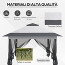 Gazebo Pieghevole con Prese d'Aria e Zanzariere 3,6x3,6m in Acciaio e Tessuto Oxford Grigio