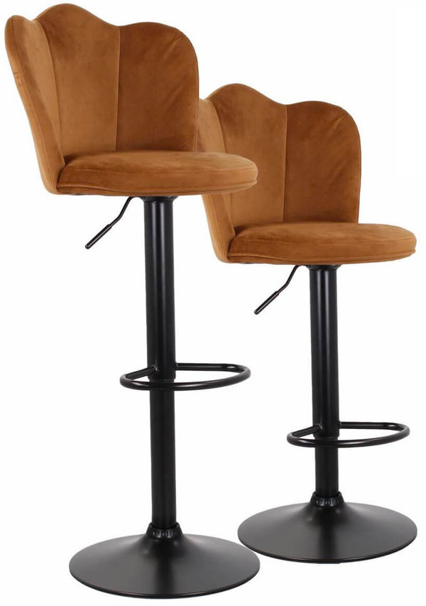 online Lot de 2 Tabourets 38x38x60/80 cm en Velours Pied Noir Camel