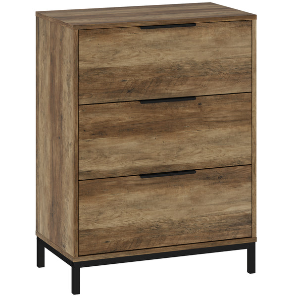 sconto Cassettiera 3 Cassetti Antiribaltamento 62x35x82 cm in Legno e Metallo Marrone Scuro